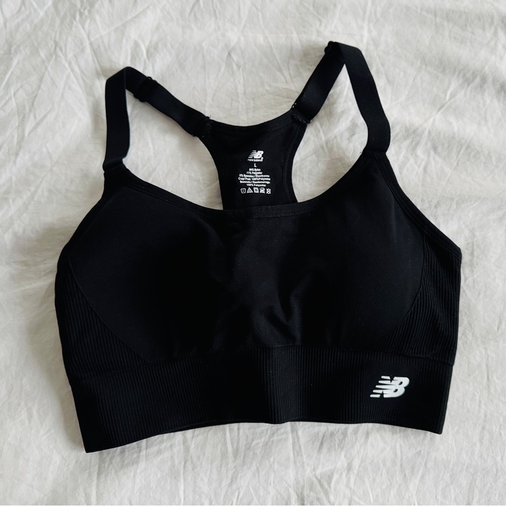 New Balance NB NEW Seamless Large Padded Black Sports Bra Workout Yoga Top
